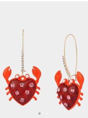 Betsey Johnson Red Crab Heart Earrings Gold Tone Rhinestone Dangle Hook NWT